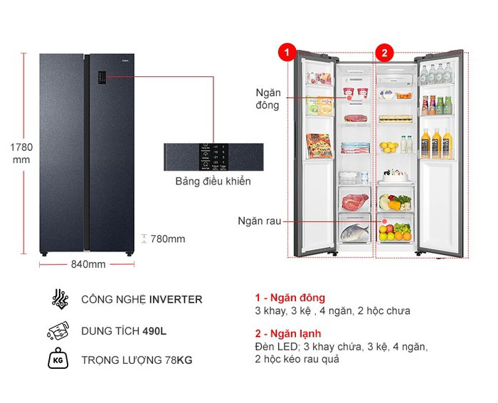 Image Tủ lạnh Aqua Inverter 490 lít AQR-S552XA(CBC) 2