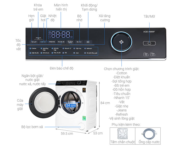 Image Máy giặt Aqua Inverter 9.0 KG AQD-A900F W 1
