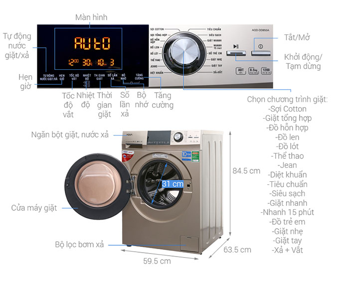 Image Máy giặt Aqua Inverter 8.5 kg AQD-DD850A (N2) 2