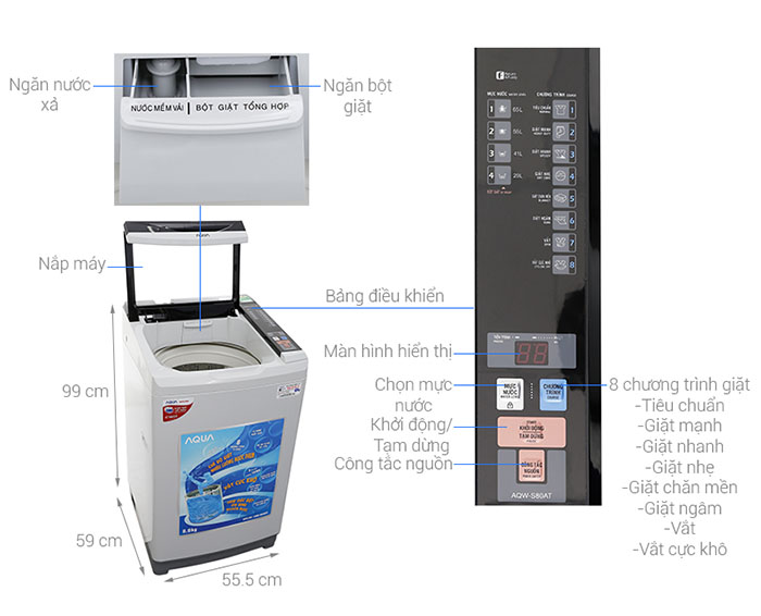 Image Máy giặt Aqua 8.0 Kg AQW-S80AT 1