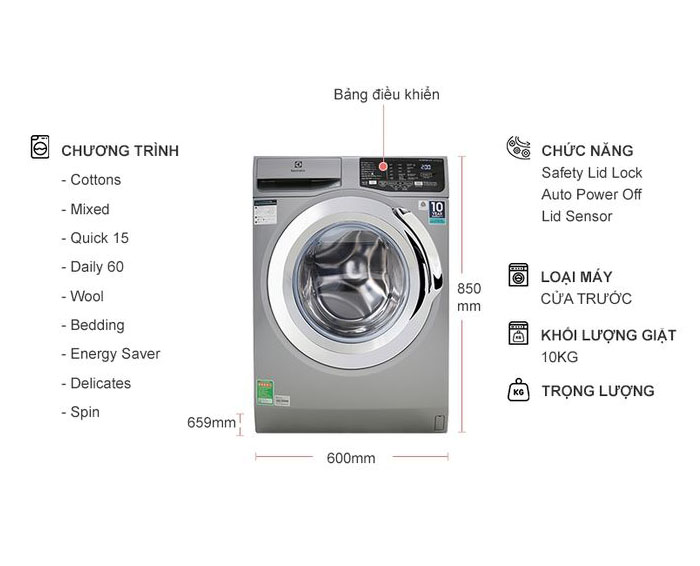 Image Máy giặt Electrolux 10Kg EWF1023BESA 2