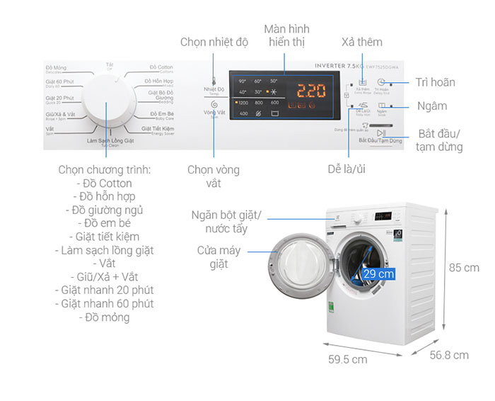 Image Máy giặt Electrolux Inverter 7.5 Kg EWF7525DGWA 4