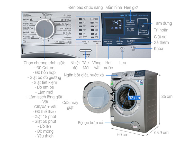 Image Máy giặt Electrolux Inverter 9 kg EWF9024ADSA 3