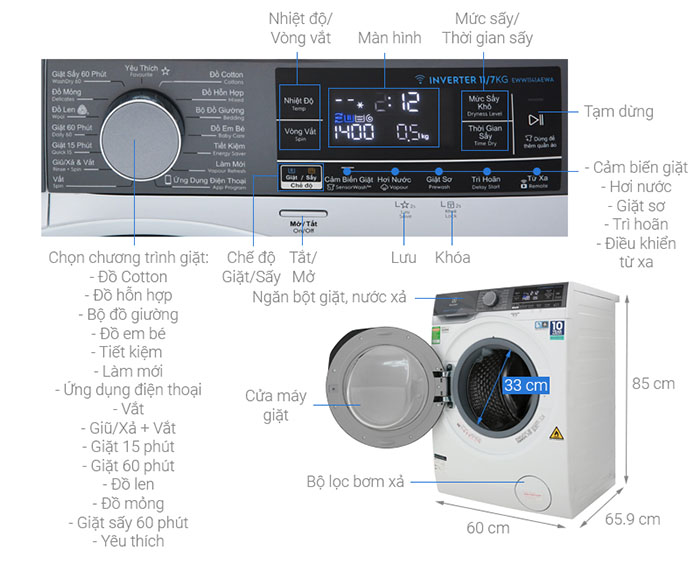 Image Máy giặt sấy Electrolux Inverter 11 kg EWW1141AEWA 4