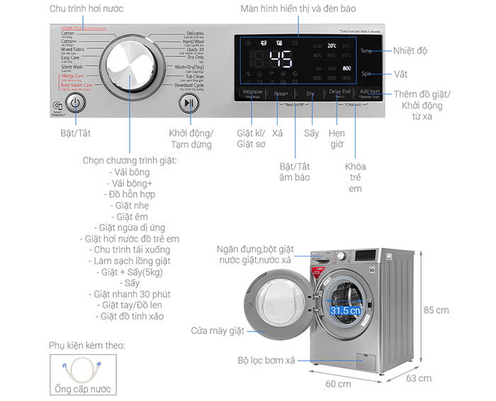 Image Máy giặt sấy LG Inverter 9 kg FV1409G4V 1