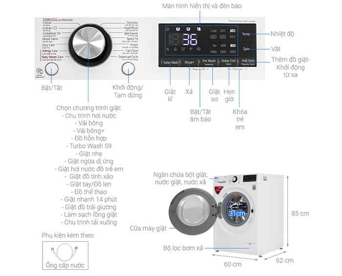 Image Máy giặt LG Inverter 9 kg FV1409S2W (2020) 1