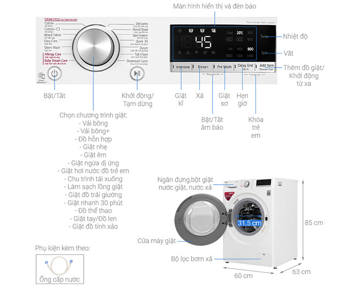 Image Máy giặt LG Inverter 9 kg FV1409S4W 2