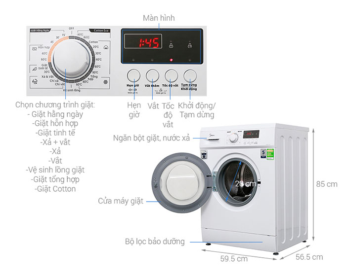 Image Máy giặt Midea 8 kg MFD80 - 1208 3