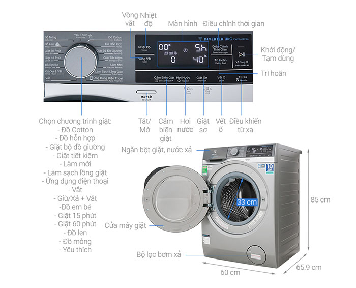 Image Máy giặt Electrolux Inverter 11 kg EWF1141AESA 1