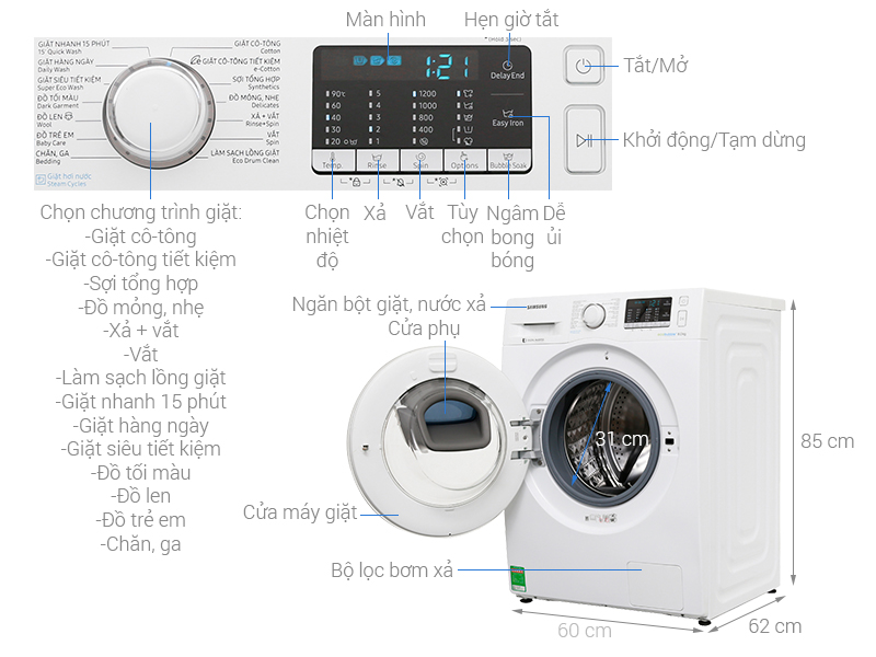 Image Máy giặt Samsung AddWash Inverter 7.5 kg WW75K52E0WW/SV 1