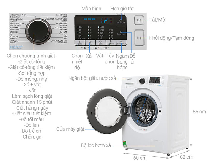 Image Máy giặt Samsung Inverter 9 kg WW90J54E0BW/SV 5