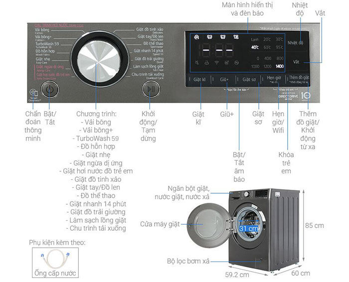 Image Máy giặt LG AI DD Inverter 10 kg FV1410S4B 3