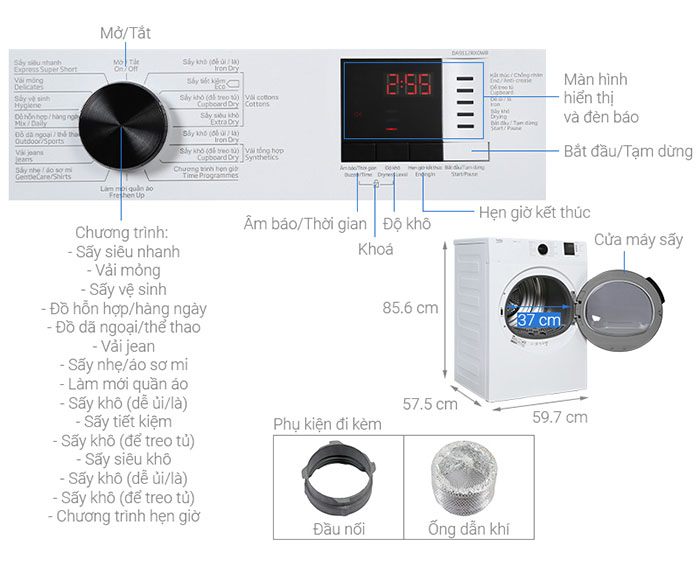 Image Máy sấy thông hơi Beko 9 kg DA9112RX0WB 2