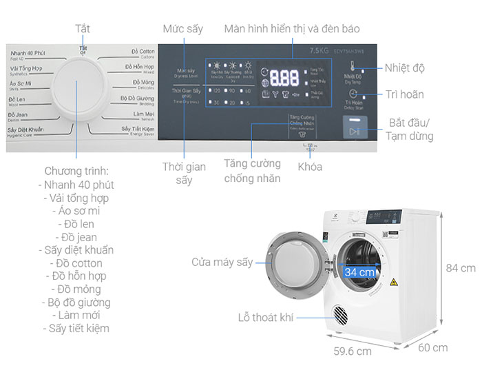 Image Máy sấy thông hơi Electrolux UltimateCare 7.5 kg EDV754H3WB 3