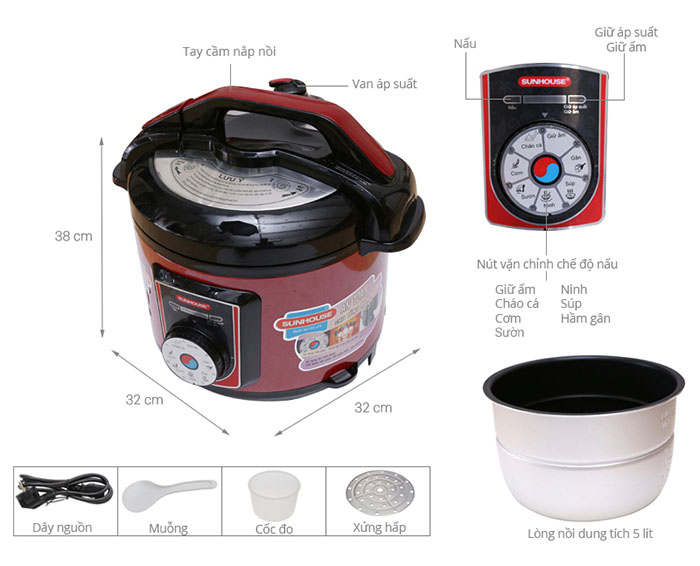 Image Nồi áp suất điện Sunhouse SHD1755 5 lít 4
