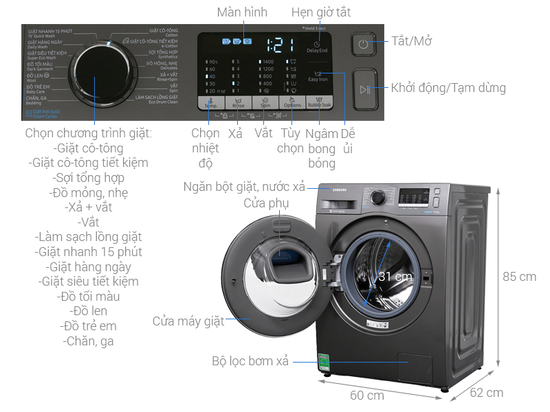 Image Máy giặt Samsung Addwash Inverter 9 kg WW90K54E0UX/SV 3