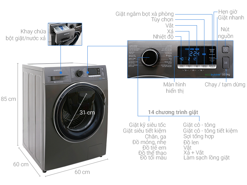 Image Máy giặt Samsung Inverter 10.5 kg WW10K6410QX/SV 4