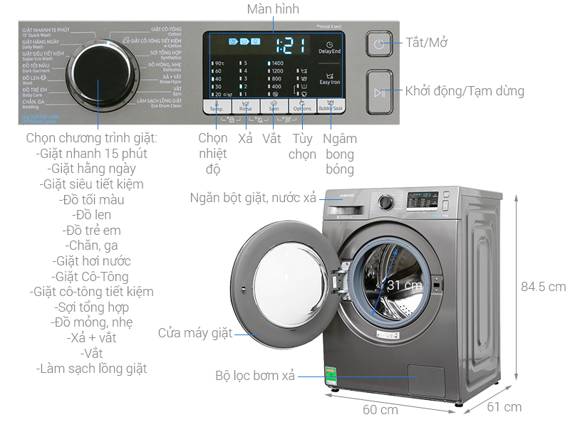 Image Máy giặt Samsung Inverter 8 kg WW80J54E0BX/SV 1