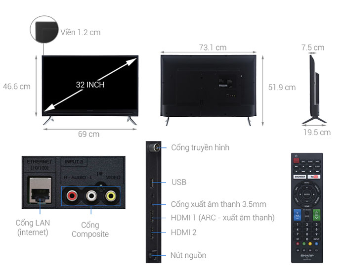 Image Smart Tivi Sharp HD 32 inch LC-32SA4500X 1