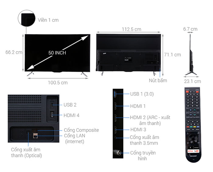 Image Android Tivi Sharp 4K 50 inch LC-50UA6800X 1