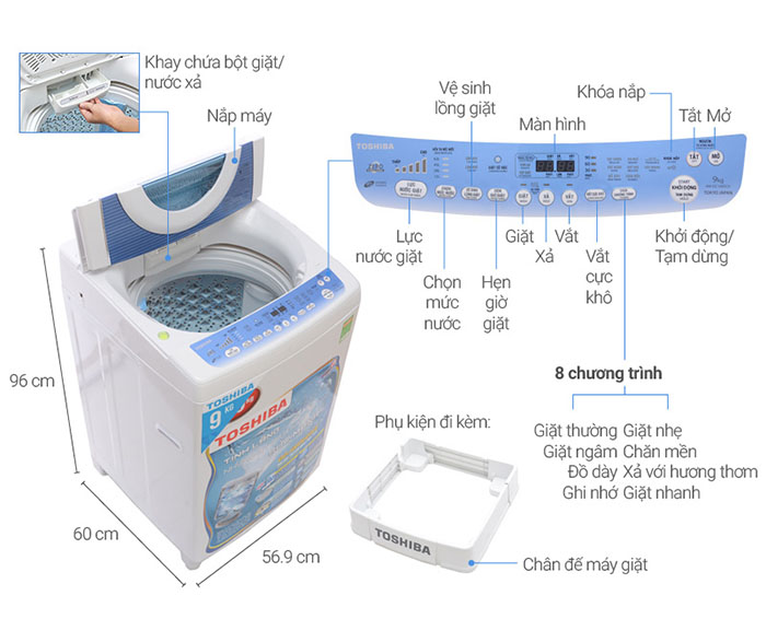 Image Máy giặt Toshiba Inverter 9kg AW-DC1005CV 6