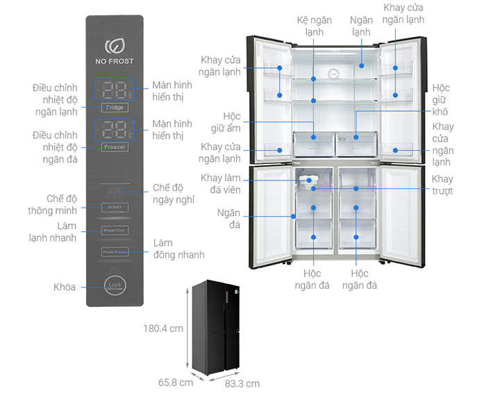Image Tủ lạnh Aqua Inverter 456 lít Multi Door AQR-M525XA(FB) 1