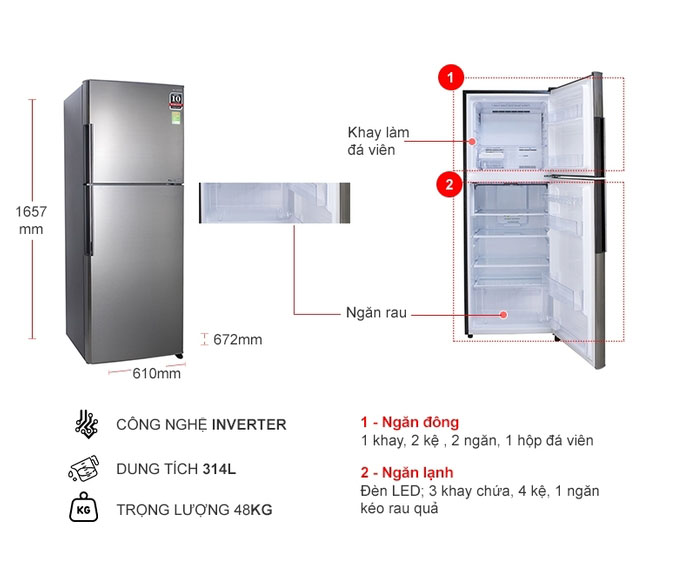 Image Tủ lạnh Sharp Inverter 314 lít SJ-X316E-SL 4